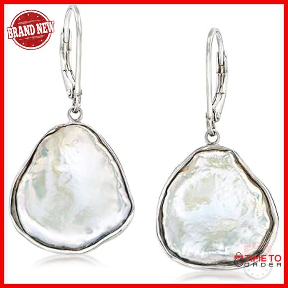 Sterling Silver Baroque Pearl Drop Earrings with Lever Back